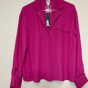 Hot pink button up blouse NWT-large